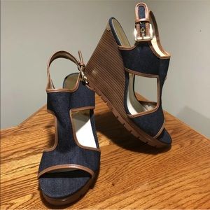 Michael Kors Denim & Leather Platform Wedges